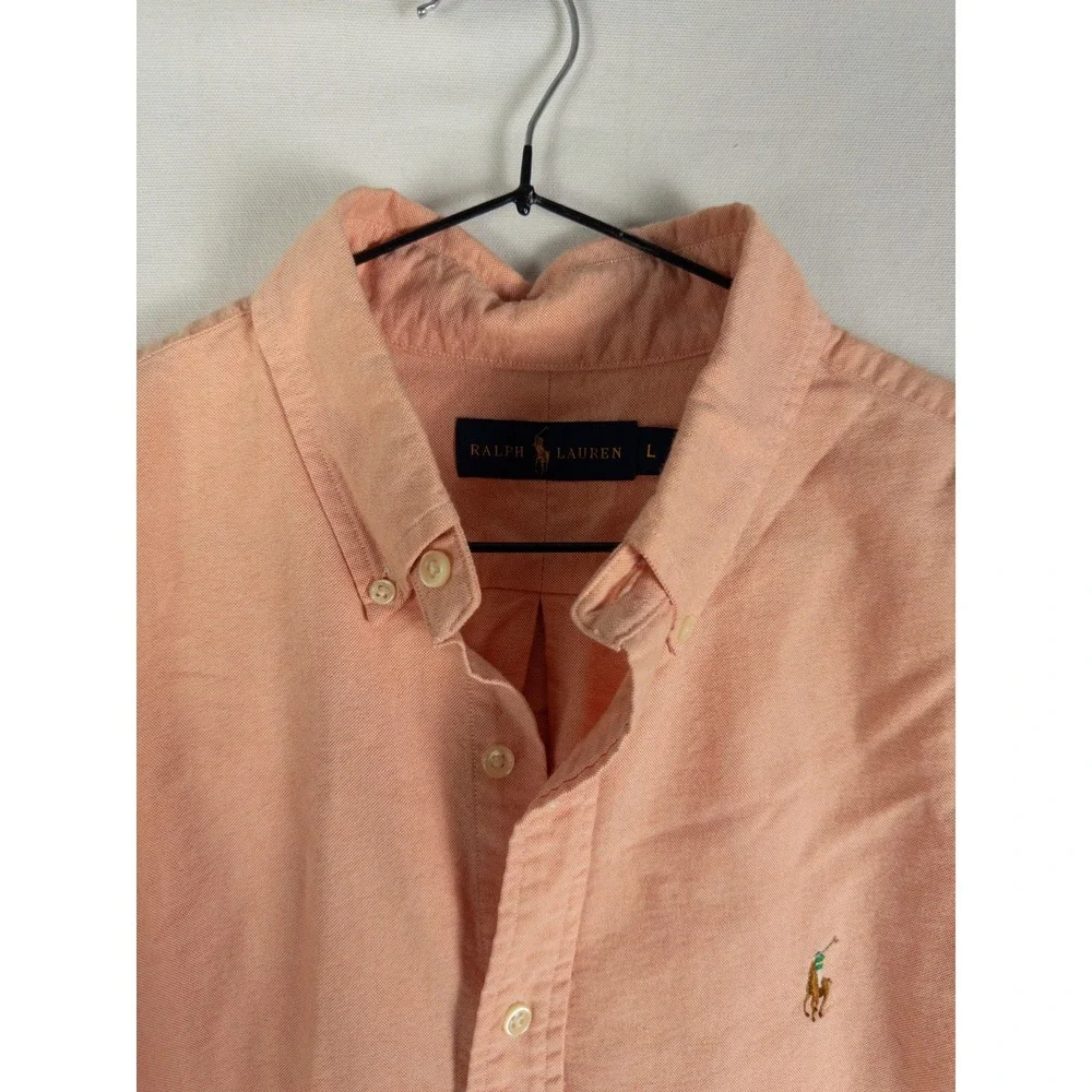 Ralph Lauren Button Down Shirt Mens L Peach Oxford Pony Embroidered Preppy Old M